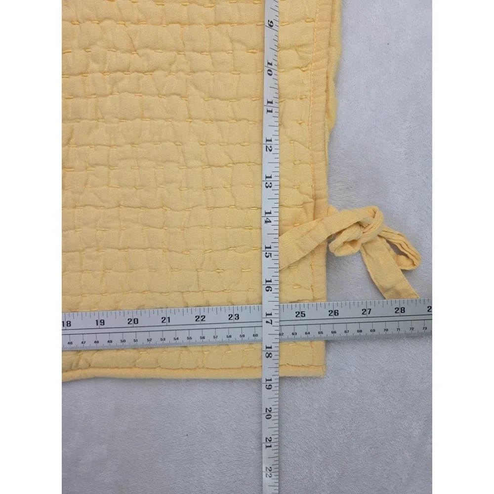 2 Pottery Barn Pick Stitch Quilted Standard Shams Cotton Linen Yellow Tie 2009